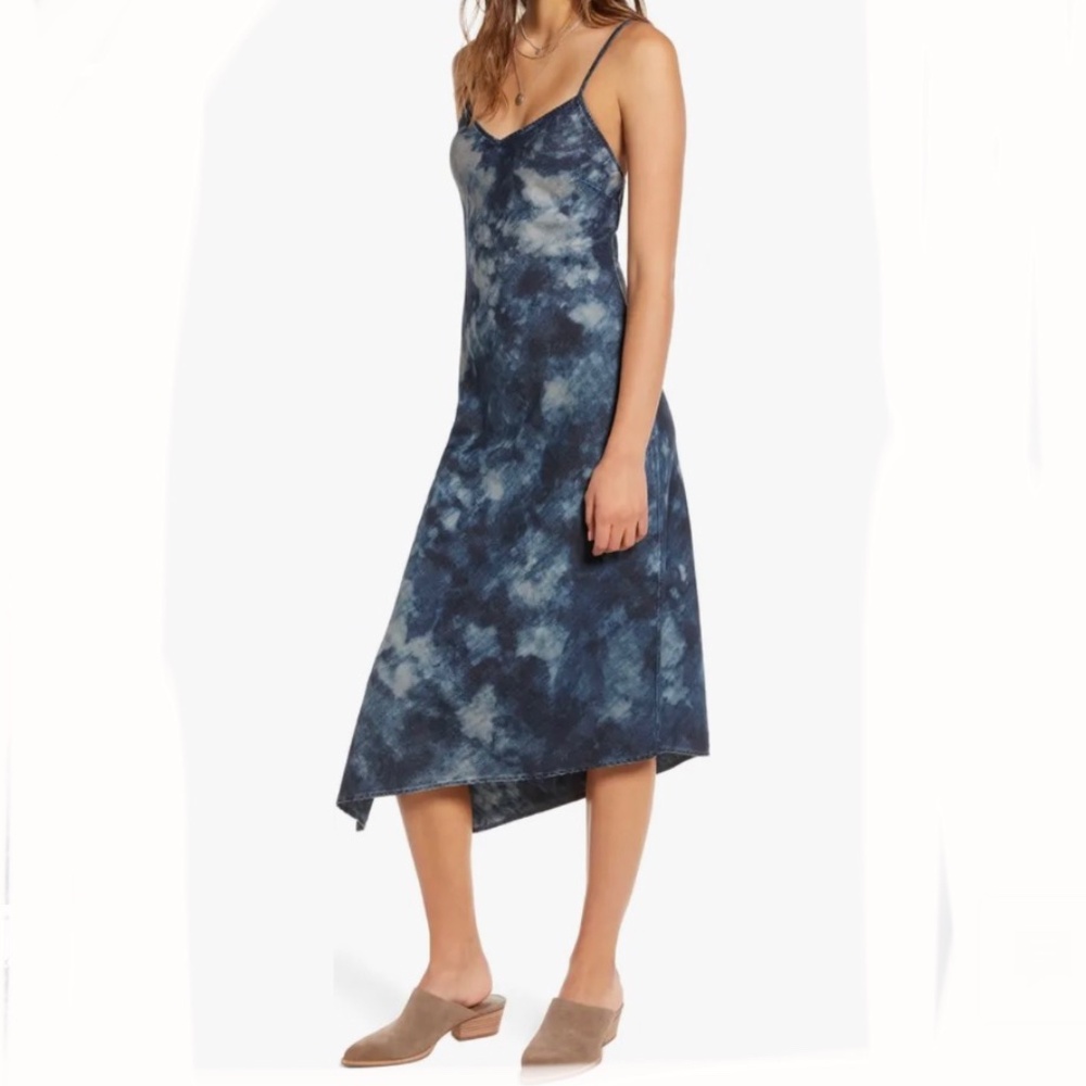 NWT AG Scarlet Tie Dye Asymmetrical Denim Slipdress Size S Indigo Rush